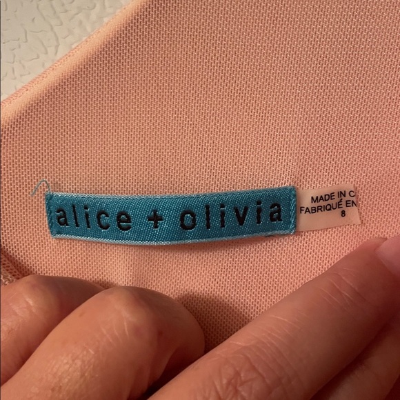 Alice + Olivia Size 8 Pink Shiny Peplum Midi Dress - Picture 2 of 9